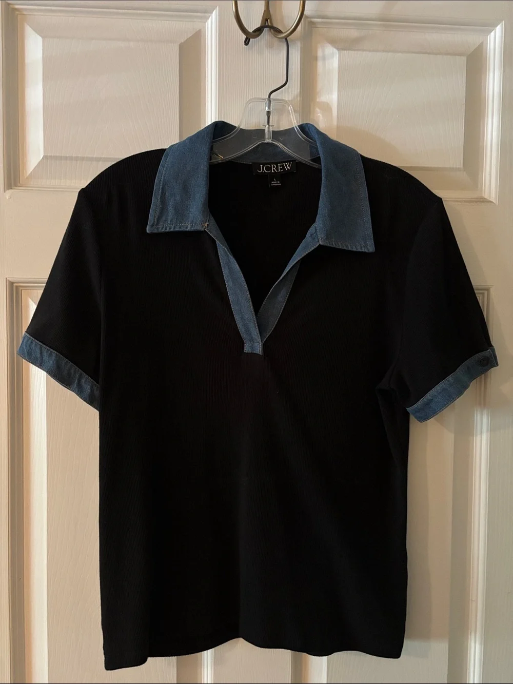 J. Crew Black Polo with Blue Contrast Collar & Cuff Trim